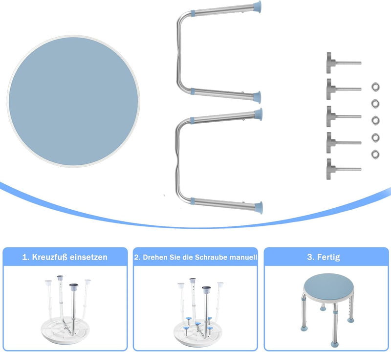 AUFUN Duschhocker Duschstuhl 36-51cm Höhenverstellbar und 360° Drehbar Badsitz Duschhilfe Anti-Rutsc