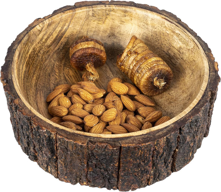 GoCraft Dekorative Schale aus Mangoholz mit Baumrinde, mittelgross, 19,1 cm Durchmesser x 7 cm Höhe,