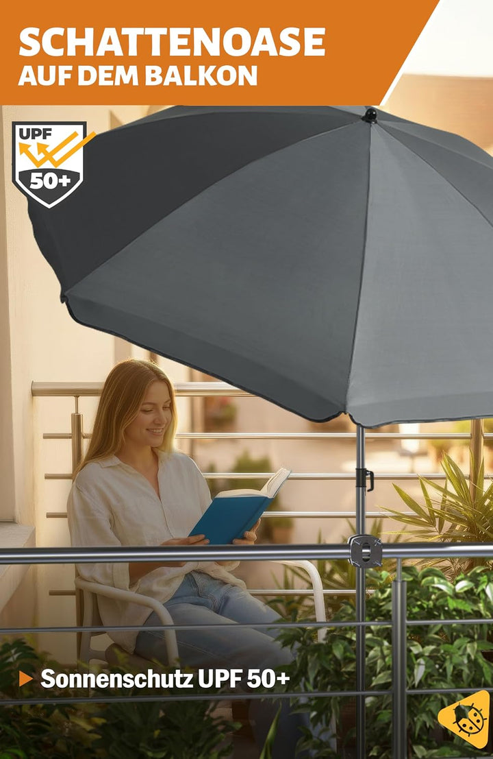 4smile Sonnenschirm Balkon 3-in-1 SET SunnyJoy, Anthrazit - UPF 50+ Sonnenschirm Ø 180 cm + Sonnensc