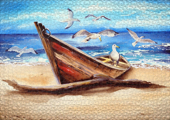 Ulmer Puzzleschmiede - Puzzle „Treibholz“ - 1000 Teile Puzzle als Landschafts-Malerei mit Meeres-Rau