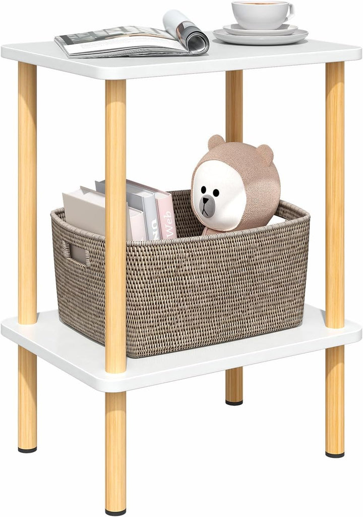 APICIZON Beistelltisch Holz, 2 Tier Nachttisch Schmal, 40x30x52cm, Beistelltisch Klein mit Stauraum,