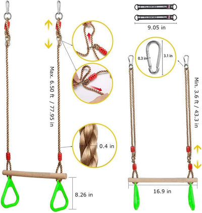 Multifunktions Kinderholz Trapeze Schaukel mit Kunststoffringen Turnringe Ringe zum Aufhängen belast