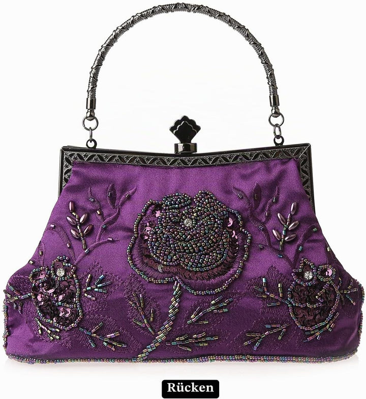 DA BODAN Vintage Floral Perlen Strass Stickerei Clutch Pailletten Hochzeit Party Abschlussball Tasch