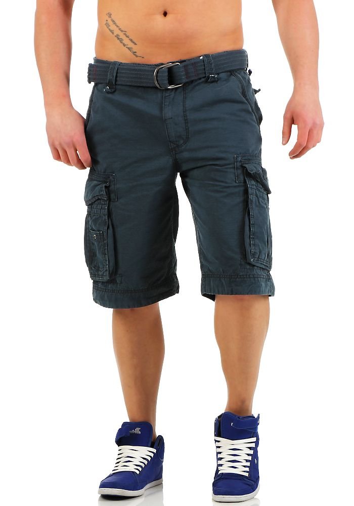JET LAG Herren Baumwoll Cargo Shorts Take Off 8 Knielang Canvas-Gürtel 31 Navy, 31 Navy