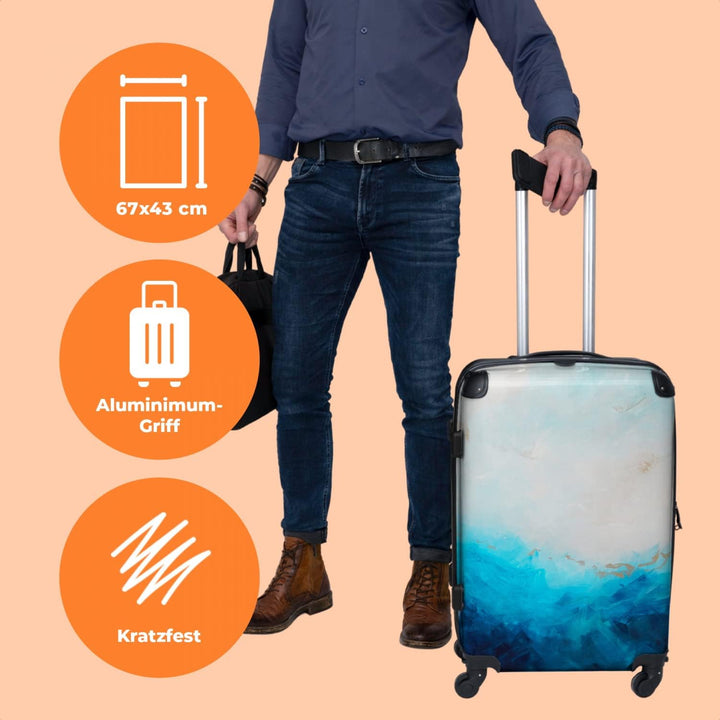 Koffer gross Trolley Rollkoffer Reisekoffer mit 4 Rollen Fotokoffer - Farbe - Meer - Blau - Abstrakt