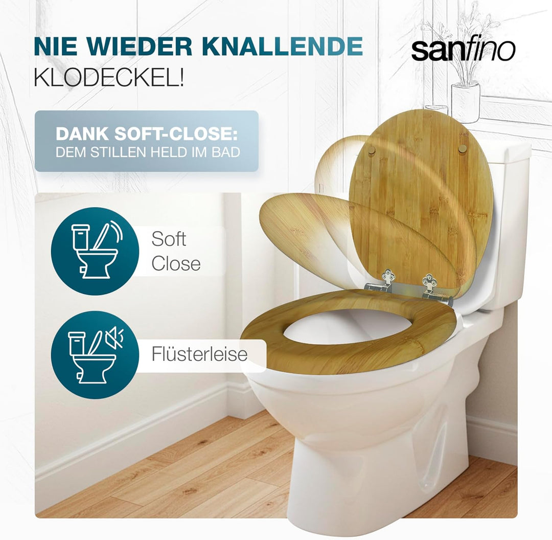 SANFINO® Bambus WC Sitz mit Absenkautomatik, edle Holz-Optik und hochwertige Qualität, hoher Sitzkom