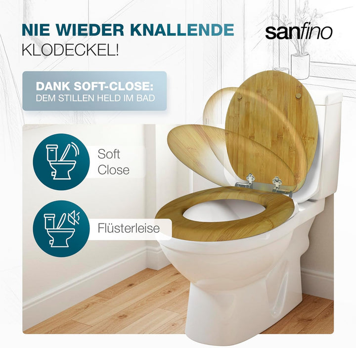 SANFINO® Bambus WC Sitz mit Absenkautomatik, edle Holz-Optik und hochwertige Qualität, hoher Sitzkom