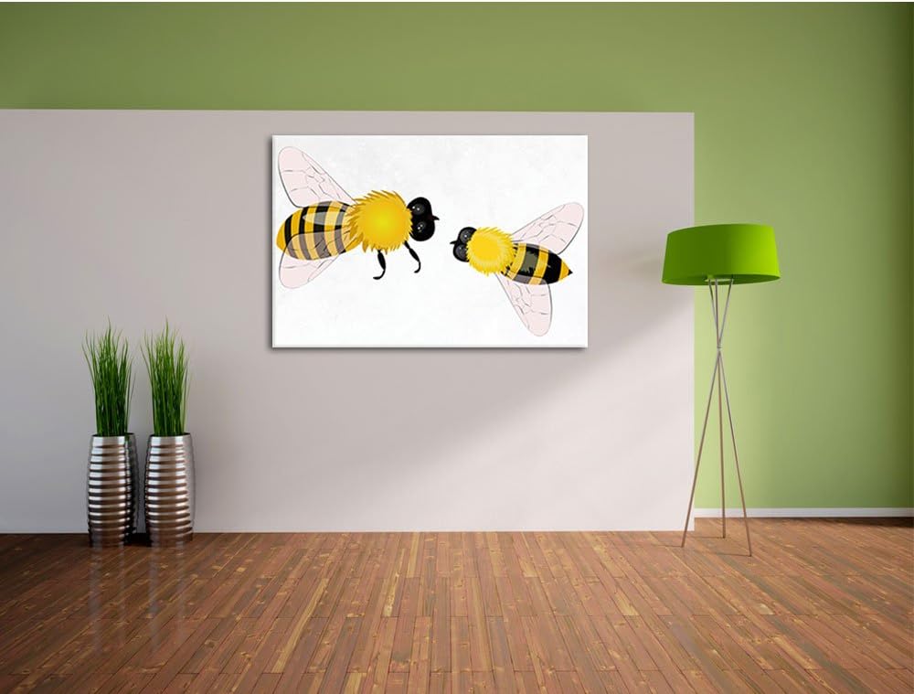 Hübsche Bienen weiss, Format: 100x70 auf Leinwand, XXL riesige Bilder fertig gerahmt mit Keilrahmen,