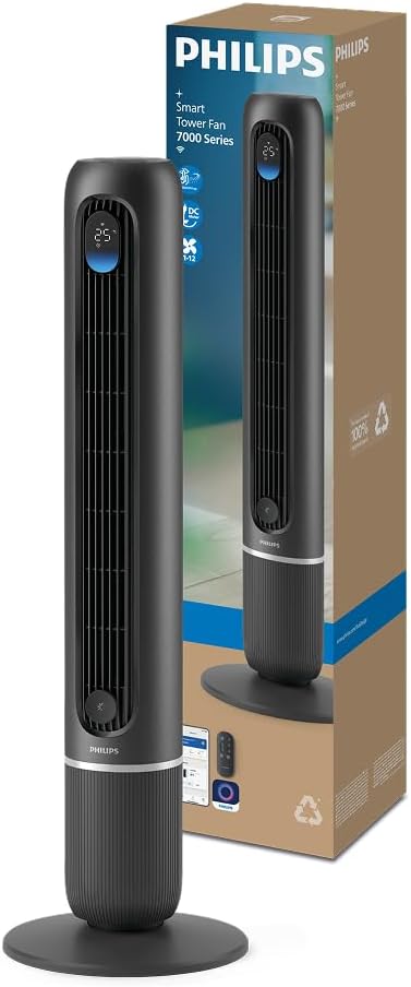 Philips Smarter Turmventilator 7000 Series – 8,4 m/s stark, ultraleise 22 dB, energieeffizient, App