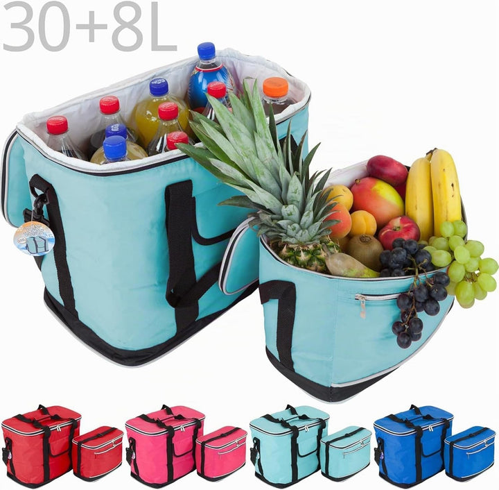 30L + 8L Set Kühltaschen Ibiza, Grosse + Kleine Faltbare Tasche Thermo isoliert für Lunch, Picknik,