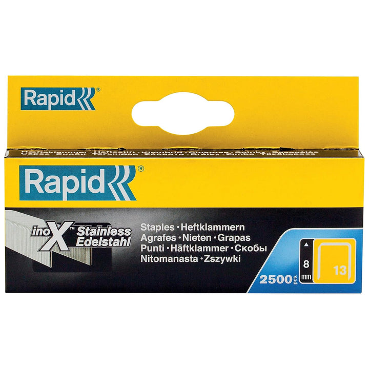Rapid Tackerklammern Edelstahl Typ 13, 8mm Klammern V2A, 2.500 Stk., Feindrahtklammern für Holz und