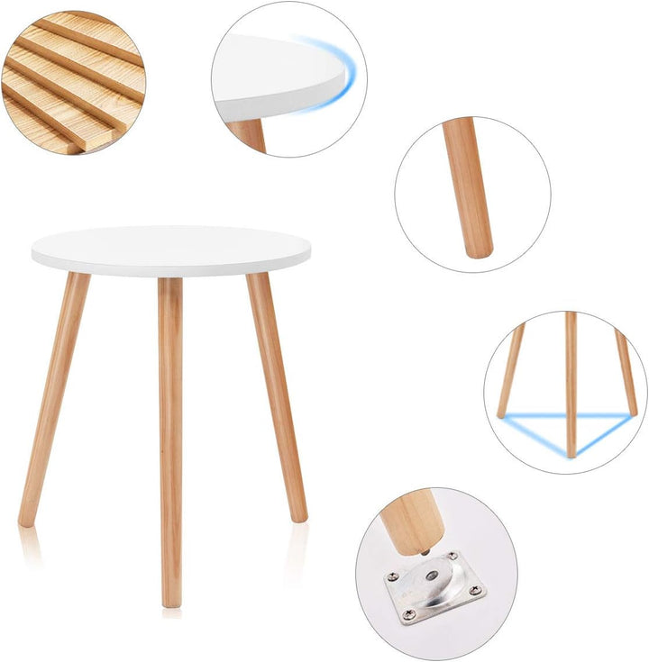 GIANTEX Beistelltisch Weiss Holz, Kaffeetisch rund Holz für Schlafzimmer Wohnzimmer Balkon, Nachttis