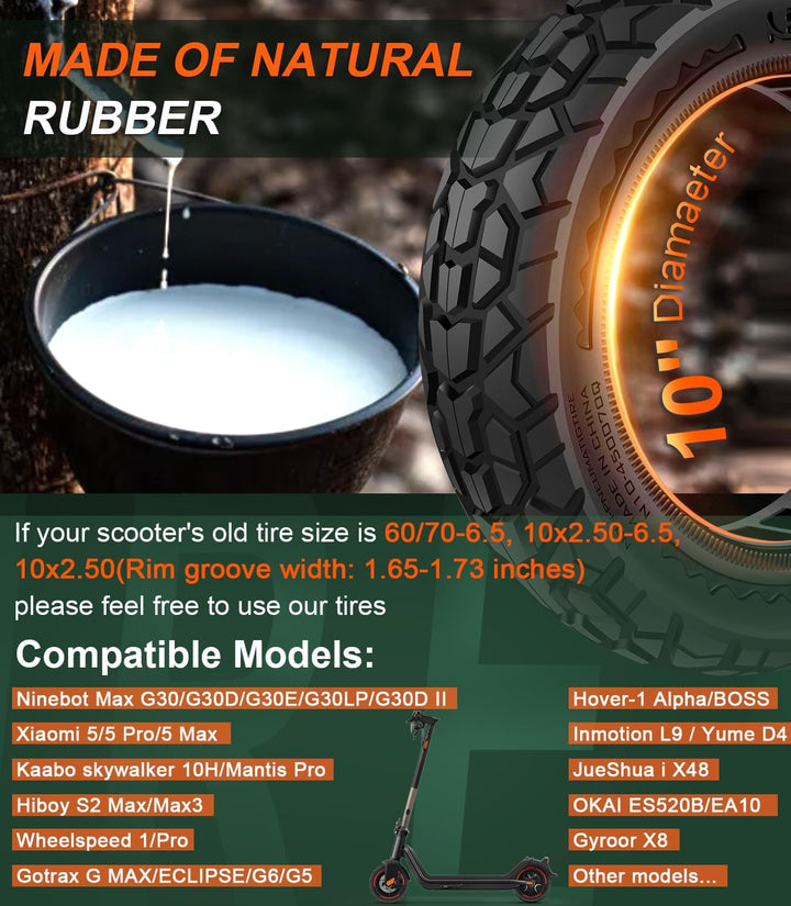 BANGTING 2PCS 60/70-6.5 E Scooter Reifen Tubeless, 10x2.50-6.5 Vollgummireifen Schlauchlos, 10x2.5 z