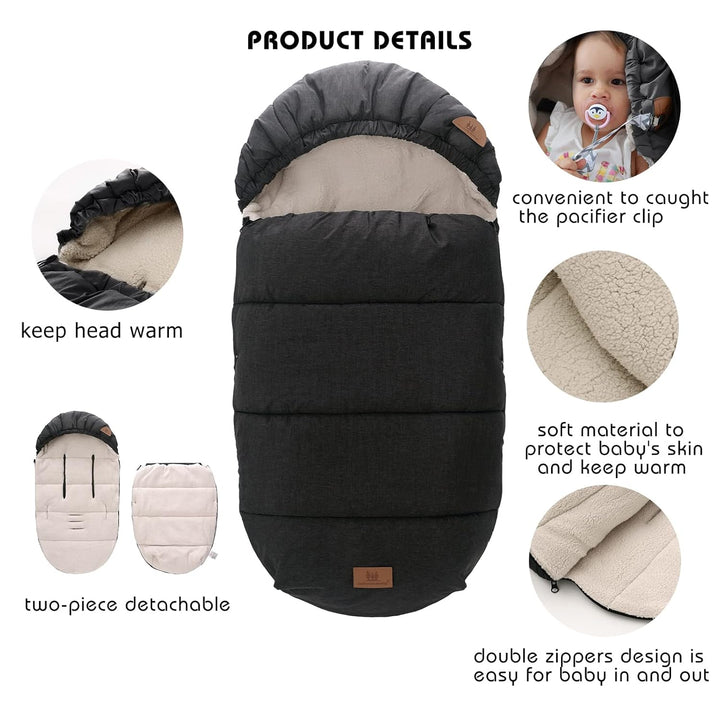 Fusssack Babyschale für Kinderwagen Buggy Universal Winter Baby, Schwarz