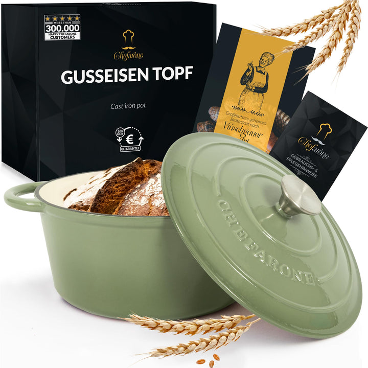 Chefarone Gusseisen Topf 26 cm 4,7 L emailliert - Schmortopf mit Deckel Induktion - Gusseisen Bräter