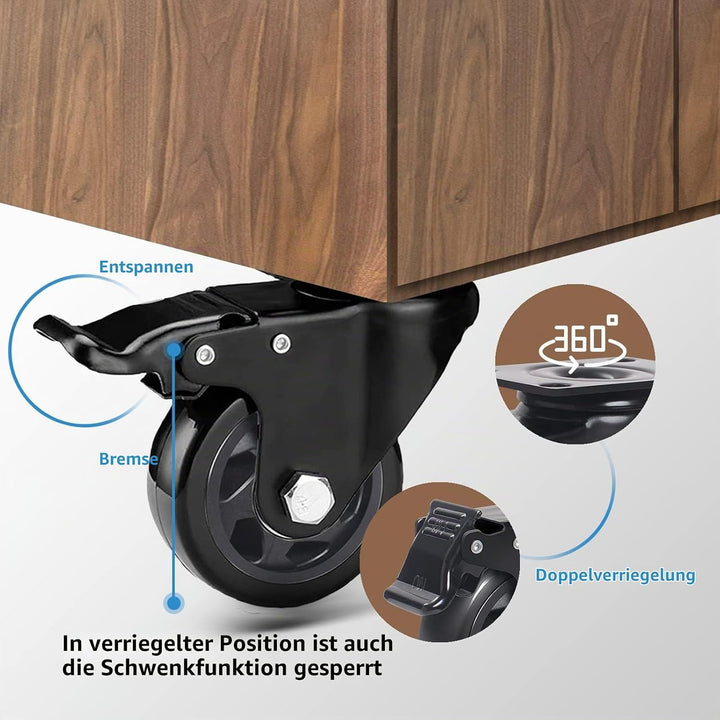 RRIUTO 4 Lenkrollen mit Bremse, 75 mm Transportrollen mit Bremse Strandkorbrollen Möbelrollen für Mö