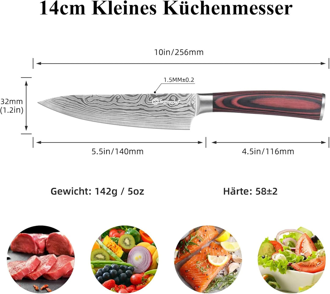 Sunnecko 14cm Küchenmesser Kochmesser Profi Messer - Klein Küchenmesser Edelstahl Fleischmesser mit