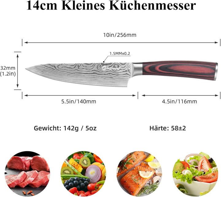Sunnecko 14cm Küchenmesser Kochmesser Profi Messer - Klein Küchenmesser Edelstahl Fleischmesser mit