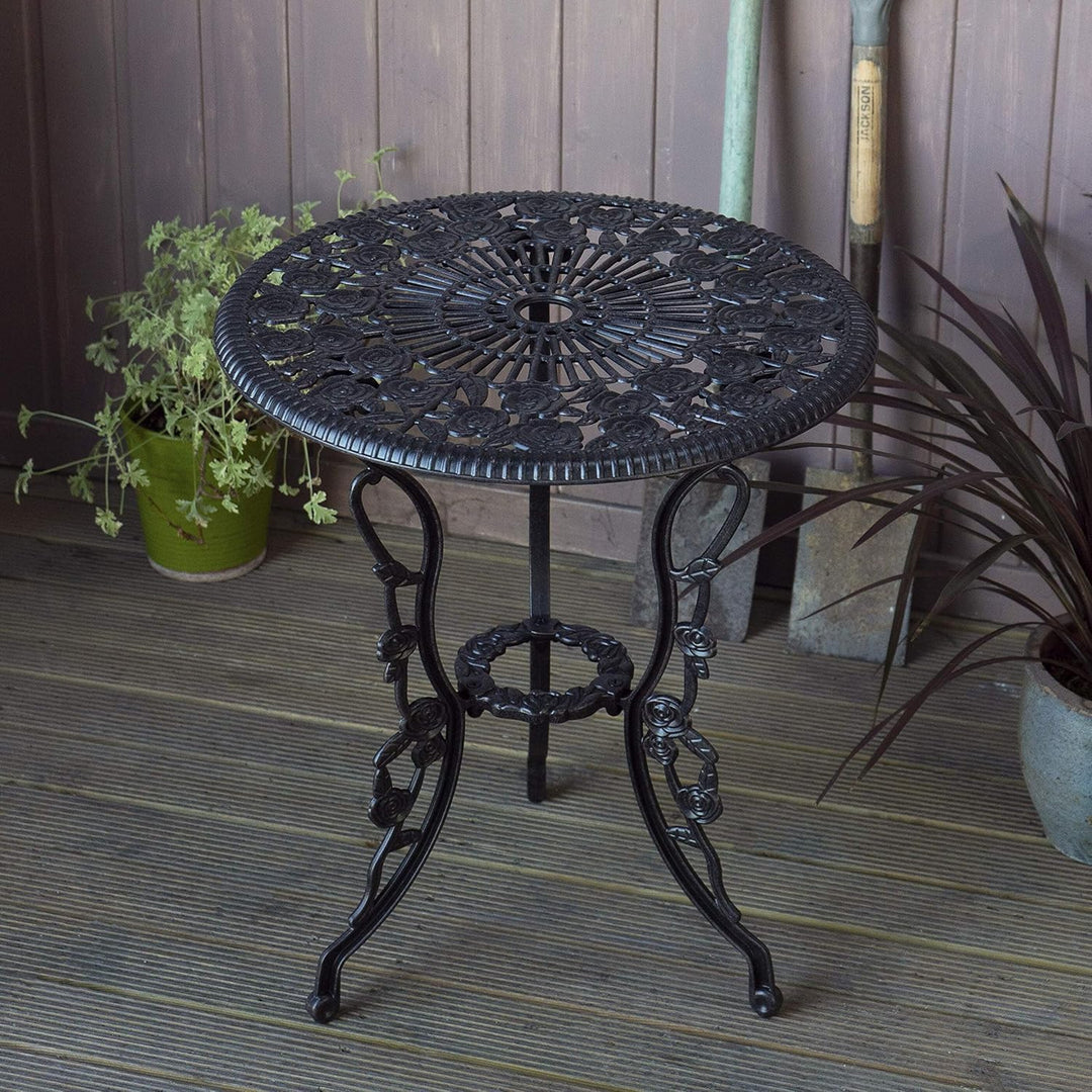 Lazy Susan London Rose Bistrotisch | Rund | 2-Sitzer | wartungsfrei | wetterfest | Sandguss-Aluminiu
