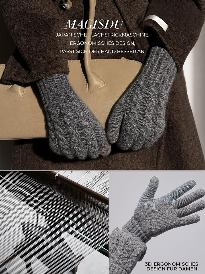 Alpaka Handschuhe Damen Winterhandschuhe Touchscreen Warm L Grau, L Grau