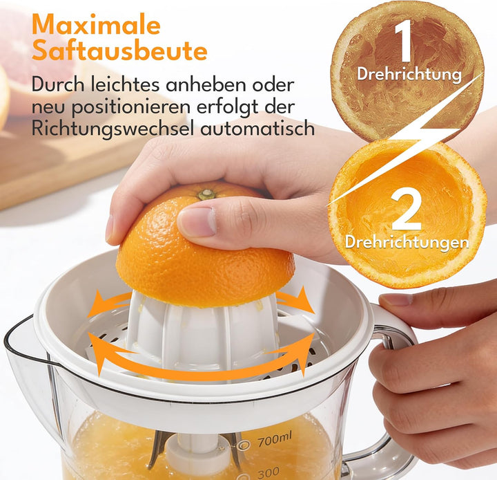 LEBENLANG Zitruspresse elektrisch - 2 Kegel &amp; BPA-Frei I Hohe Saftausbeute I 700ml Orangenpresse ele