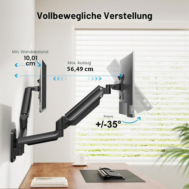 HUANUO Monitor Wandhalterung 2 Monitore, für 17-32 Zoll Bildschirme, Wandhalterung Monitor mit Gasfe