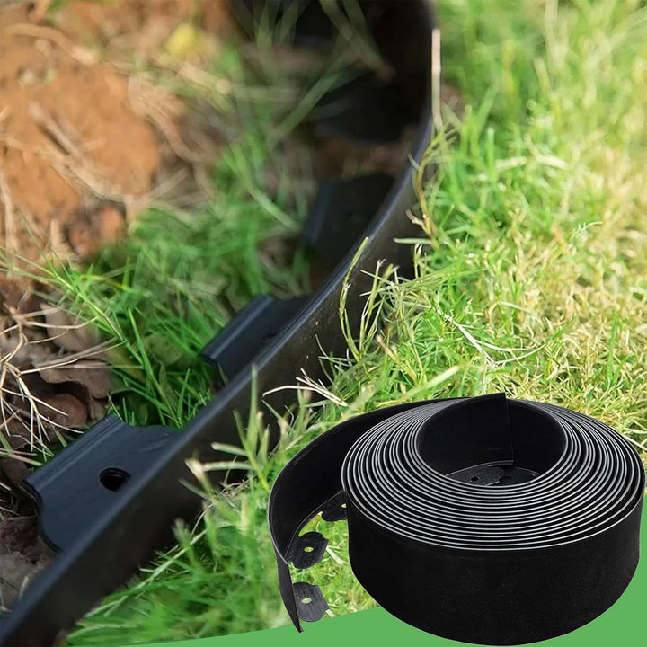 10cm x 10m Kunststoff Gartenumrandung grabefrei – Landschaftseinfassung mit 30 Erdankern – Schwarze