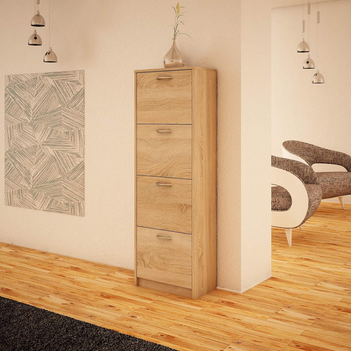 MATKAM Schuhschrank 4S, in Schlichter Optik, B 50 x H 152 x T 28 cm, laminierte Möbelplatte 16 mm, m