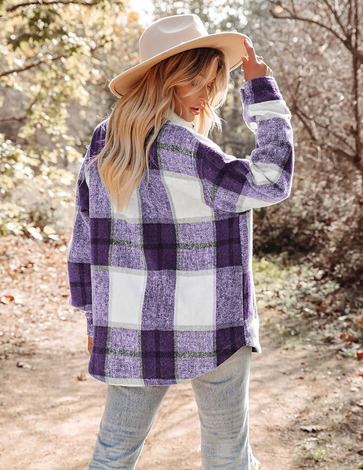 Zeagoo Damen Flanellhemd Karierte Hemdbluse Langarm Knopfleiste Flanell Bluse mit Tasche Lässige Kar