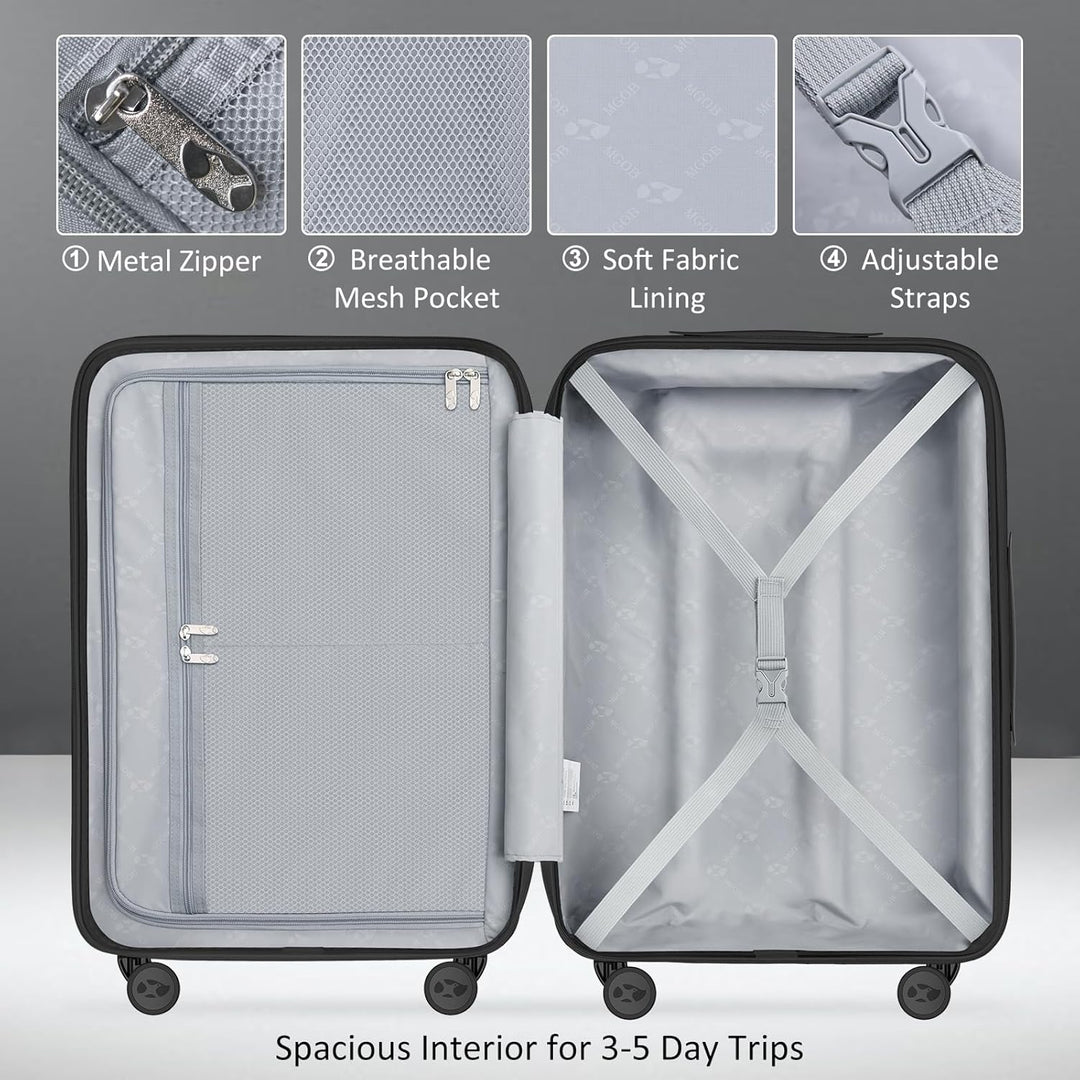 MGOB Koffer Handgepäck Hartschalen Trolley Polycarbonat Leicht Reisekoffer mit TSA-Schloss, 55x36x21