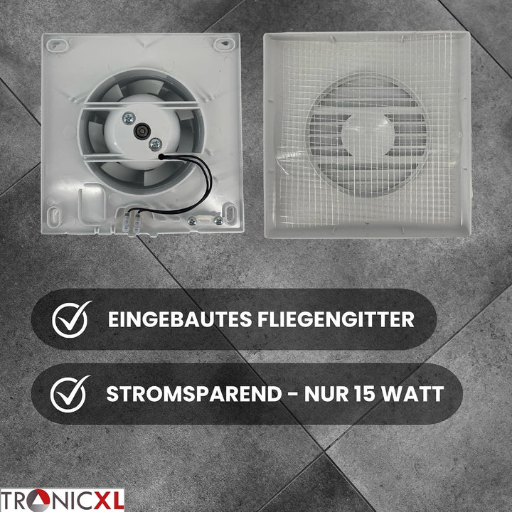 TronicXL Badlüfter 100mm Durchmesser leise 15W Abluft Zuluft Bad Lüfter mit Fliegengitter Ventilator