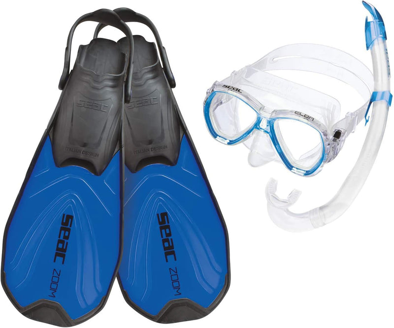 Seac Set Zoom Schnorchelset Taucherbrille Mit Schnorchel Und Flossen 45-47 blau, 45-47 blau