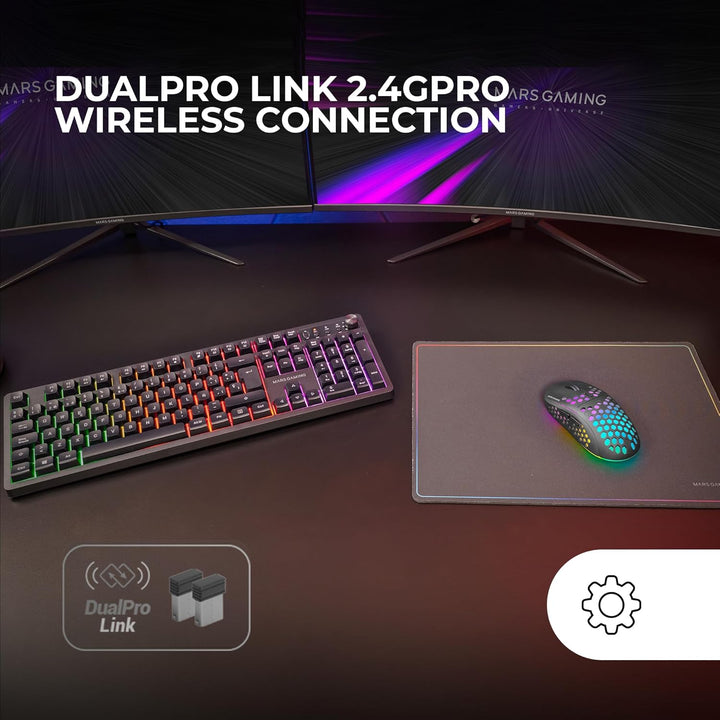 Mars Gaming MCPWX, Italienisch, Kabelloses Gaming-Combo, DualPro Link 2.4GPRO-Technologie, Vollforma