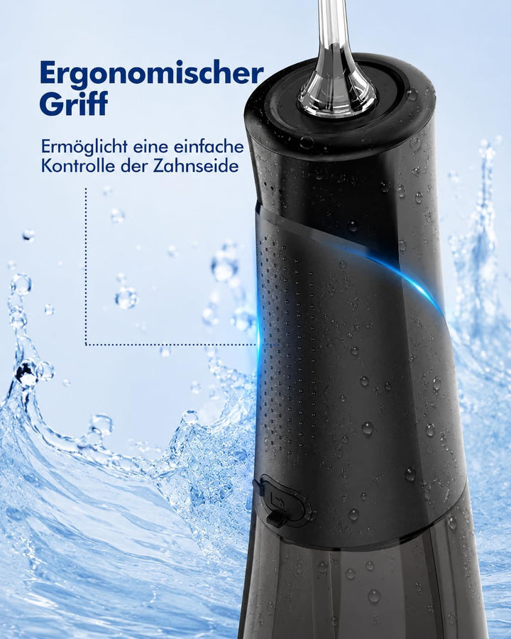 Munddusche für Zähne,Zahndusche 5 Modi, 6 Zahnseide-Spitzen, Tragbarer 300ML Grosser Tank, Elektrisc