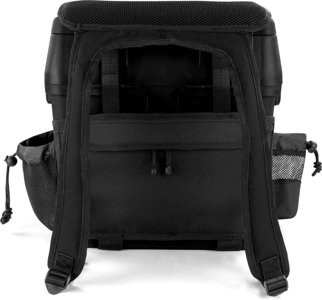 Sitzkiepe Angelrucksack Multi-Angelbox Sitz- und Gerätekasten mit Tragegurtsystem - inklusive 4 Kuns
