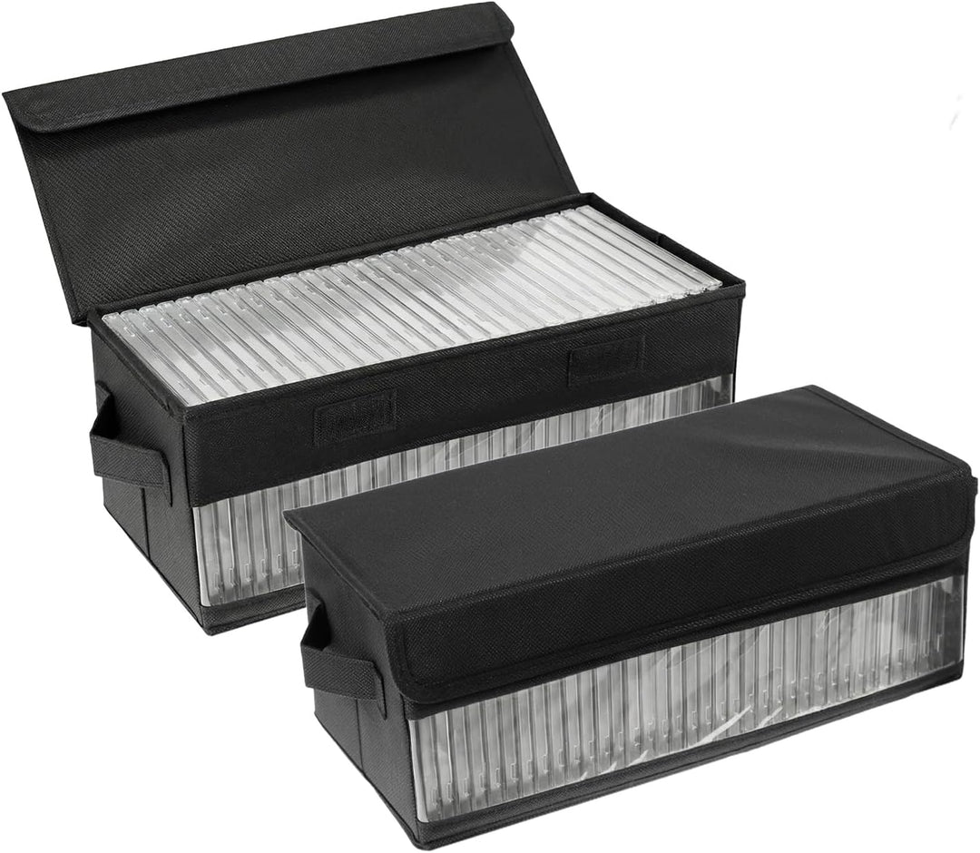 QWORK® 2Stück CD-Aufbewahrungsboxen, 36 x 14 x 6 cm, schwarzer Stoff-Organizer für 30 Standard-CD-Hü