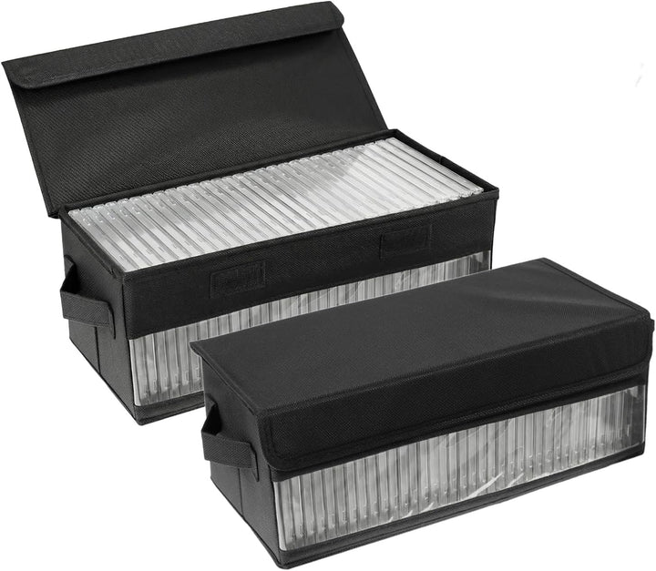 QWORK® 2Stück CD-Aufbewahrungsboxen, 36 x 14 x 6 cm, schwarzer Stoff-Organizer für 30 Standard-CD-Hü