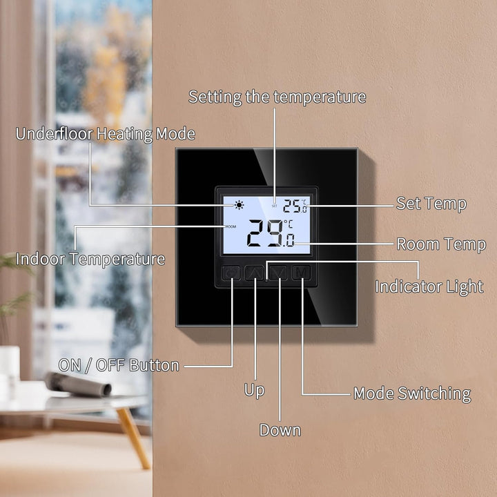 JIMEIDA Digital Programmierbar Thermostat Heizung Schwarz Bodenheizkammer Konstante Temperaturkammer