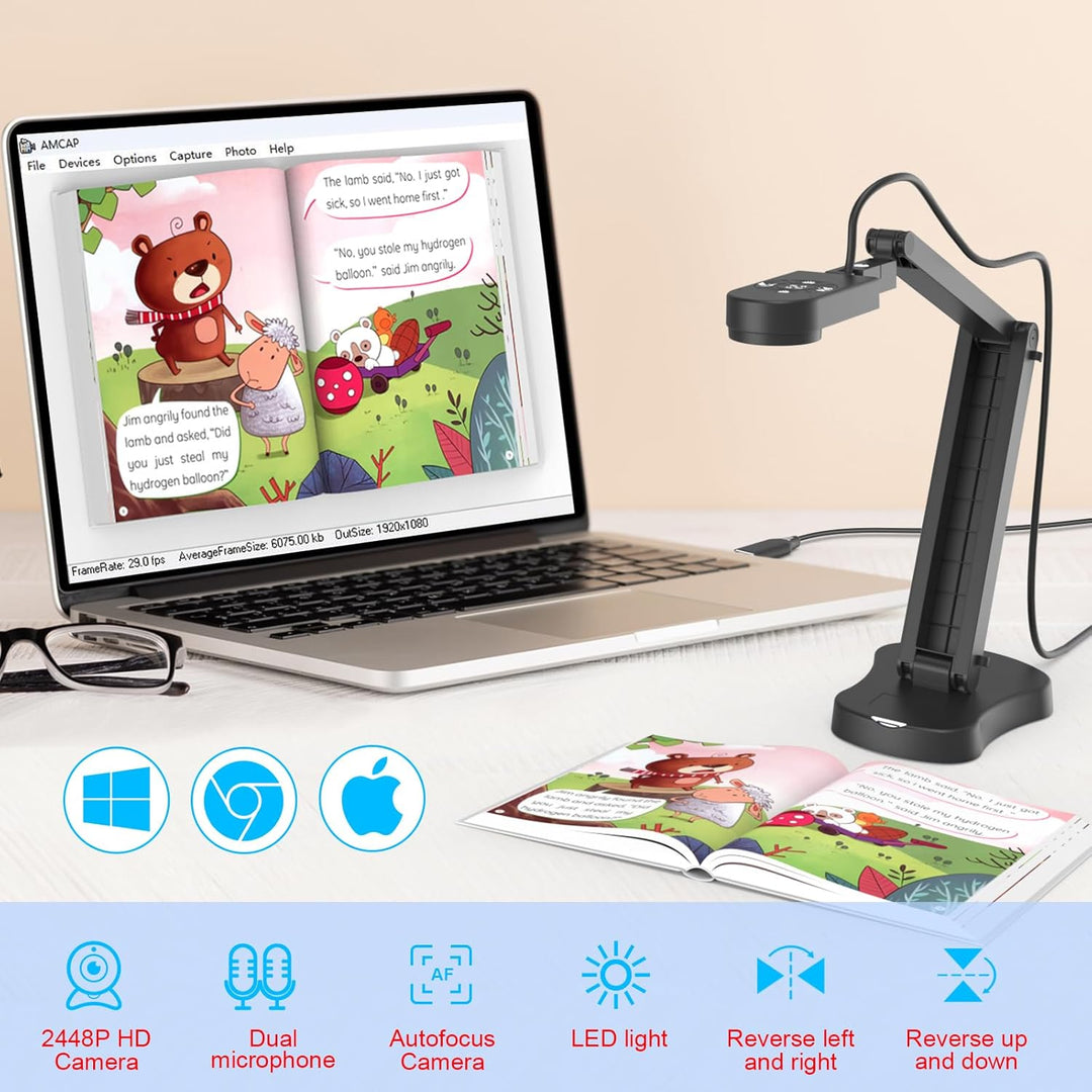 8MP Dokumentenkamera, Doc-Kamera, USB-Webcam für Lehrer und Klassenzimmer, für A3 A4 Grösse, Eingeba