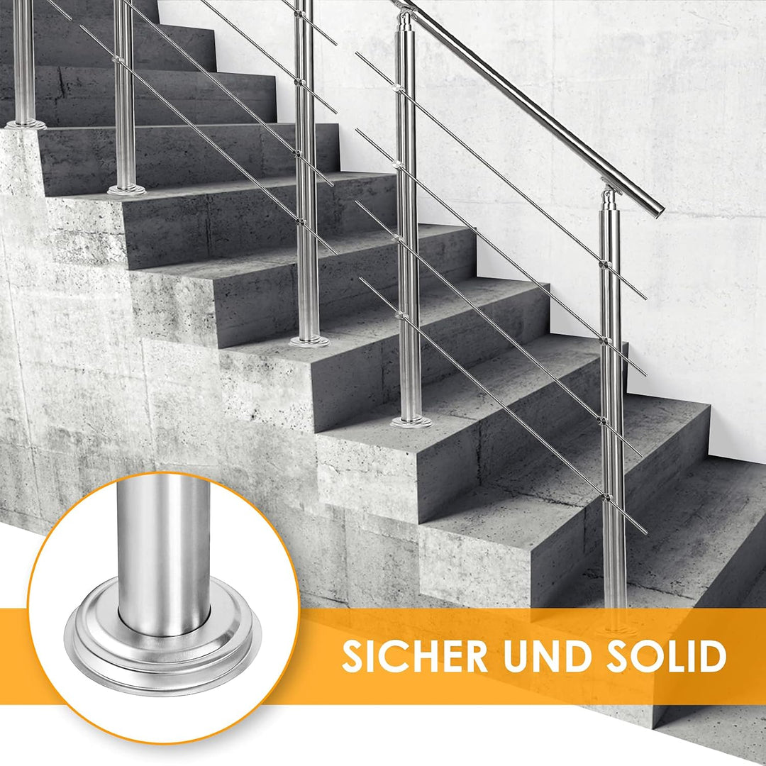 Lospitch Edelstahl-Handlauf Geländer für Balkon Brüstung Treppen mit/ohne Querstreben (150cm, 4 Quer