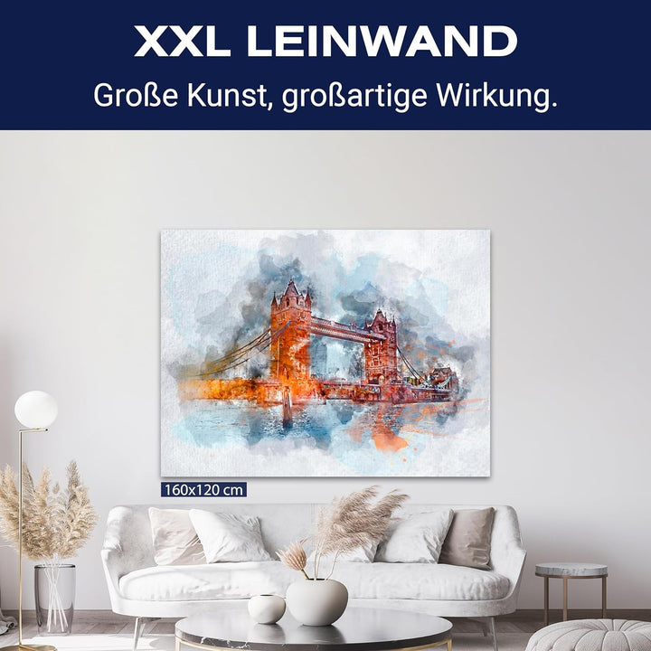 wandmotiv24 Leinwandbild Malerei, 80x60cm, Querformat, London, Tower Bridge, Deko, Bilder auf Leinwa