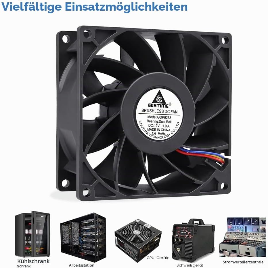 GDSTIME 12V Lüfter 92mm Lüfter 92 x 38mm 4 Pin PWM CPU Lüfter 9CM Gehäuselüfter 5000 U/min Kühlung L