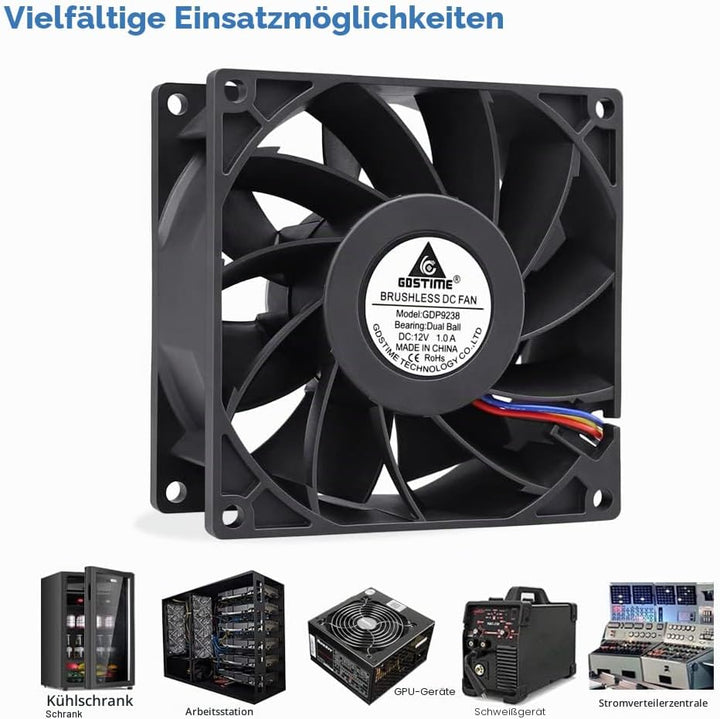 GDSTIME 12V Lüfter 92mm Lüfter 92 x 38mm 4 Pin PWM CPU Lüfter 9CM Gehäuselüfter 5000 U/min Kühlung L