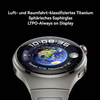 HUAWEI Watch 4, 3D-gewölbtes Glas- und Edelstahlgehäuse, 1,5" LTPO-AMOLED-Farbdisplay, schwarzes Flu