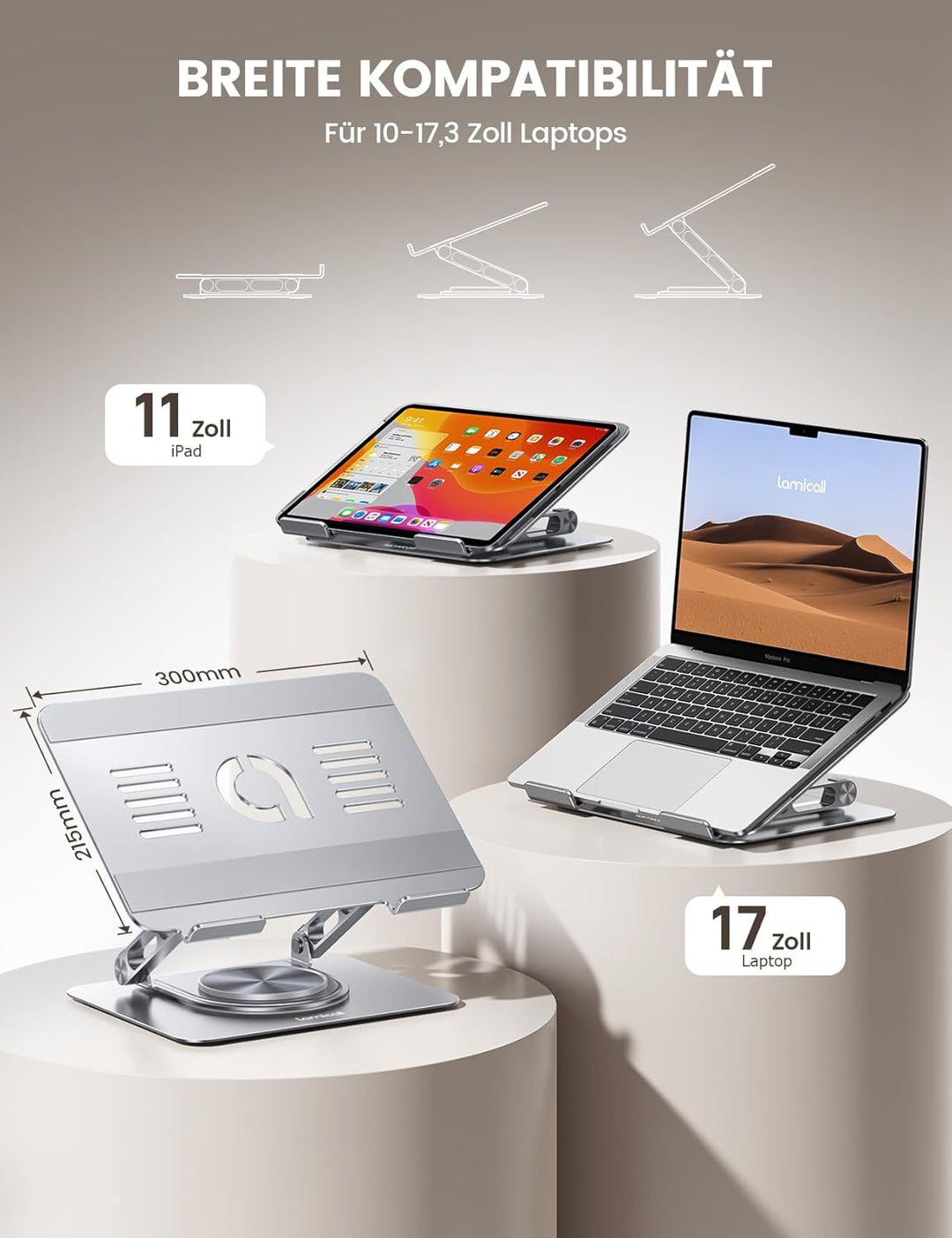 Lamicall Laptop Ständer, Verstellbarer Laptopständer - [360° Drehbar] Faltbarer Alu Notebook Ständer