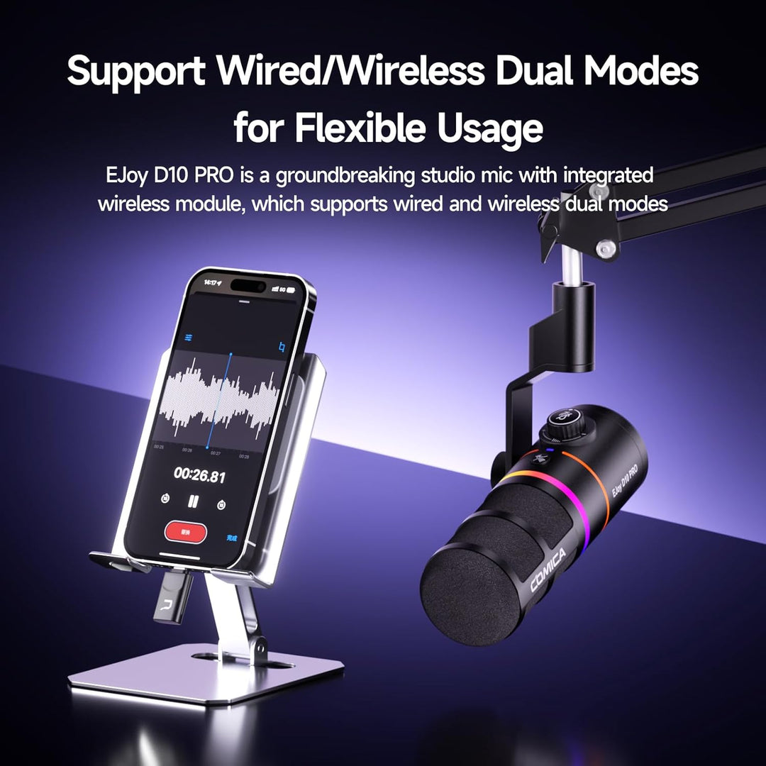 COMICA EJoy D10 Pro Mikrofon Cardioid Dynamisches USB-C/XLR Mikrofon mit 48kHz/24bit, RGB-Beleuchtun