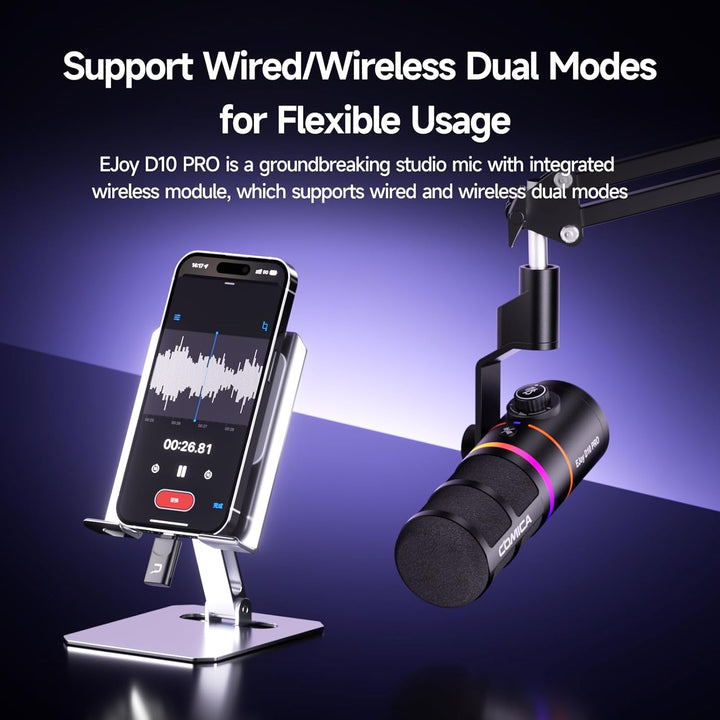COMICA EJoy D10 Pro Mikrofon Cardioid Dynamisches USB-C/XLR Mikrofon mit 48kHz/24bit, RGB-Beleuchtun