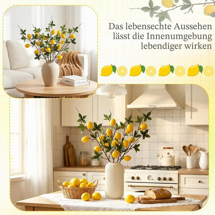 Gresorth Gelb Mini Zitrone Lebensecht Künstliche Dekoration mit Blätter Gefälschte Obst Zweigstelle