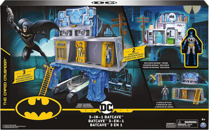 DC Batman 3-in-1-Batcave - Zweiseitiges Spielset mit 10cm grosser Batman-Actionfigur und umfangreich