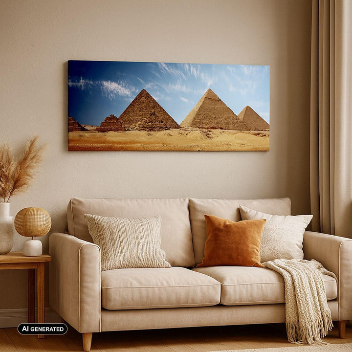 Wandbilder Dekoration Wohnzimmer Pyramide Wüste Sand Panorama Bilder auf Leinwand 120x50cm Leinwandb